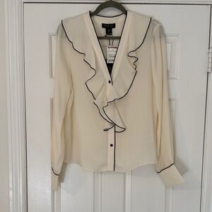 NWT-Rachel Zoe Cream Blouse with Black Trim